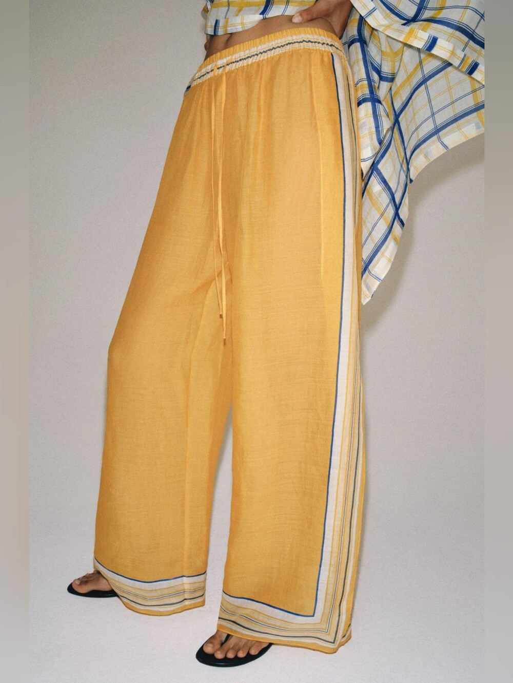 ZARA 100% RAMIE STRIPED PANTS ZW COLLECTION
